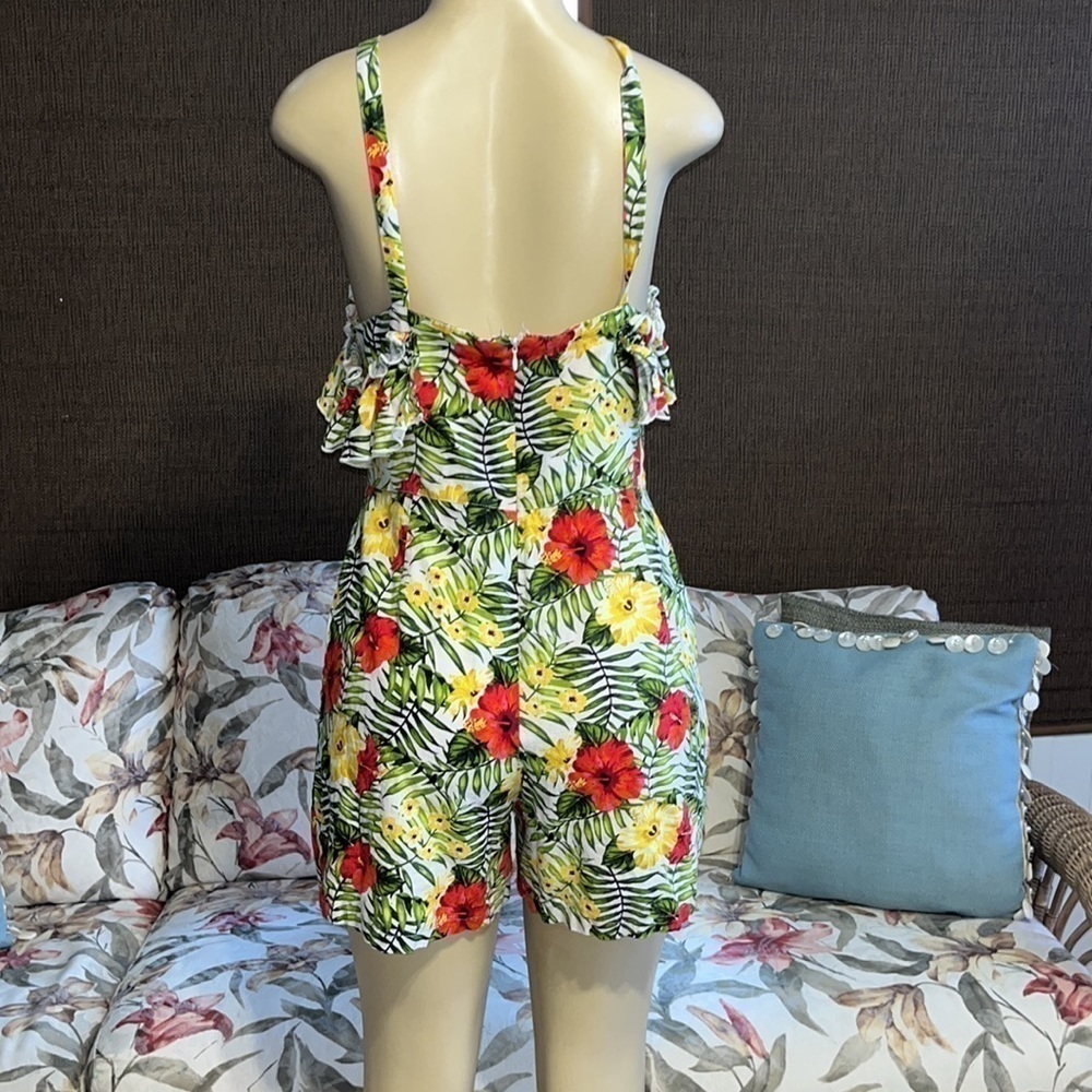XOXO Womens Green Floral Off The Shoulder Ruffle Halter Romper Juniors L - Picture 10 of 12